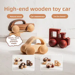 Walnut Wood Mini Colorful Cars, Kids Early Educational Wooden Building Block Toys, Baby Push Cars