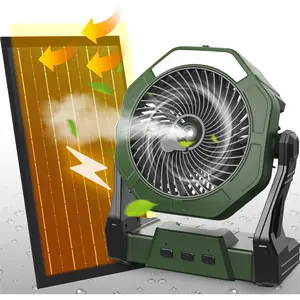 10W 8 Inch Portable Solar Misting Fan with Solar Panel, Rechargeable Battery Operated Cooling Outdoor Fan with Water Spray for Travel Beach Camping Chicken Coop