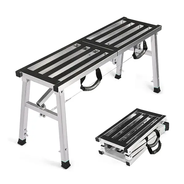 Folding Work Platform 400 Lbs, Height Adjustment 19-27"(H), Portable Steel Step Ladder Stool, Perfect for RV Cleaning, Home Painting and Reaching High Places