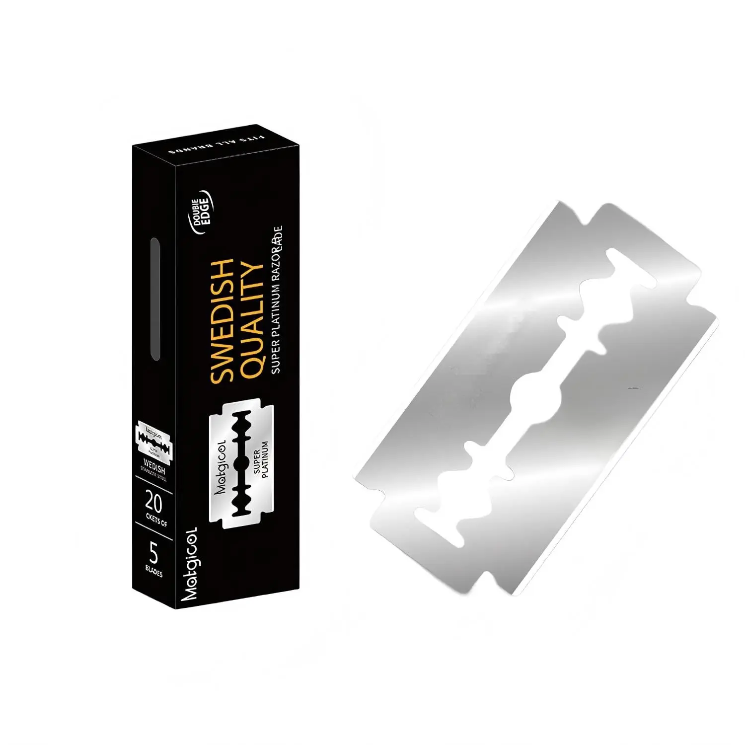 Men's Double Edge Safety Razor Blades (100PCS) - Platinum Stainless Steel with PTFE, Tungsten-Chromium Coated Edges, Ceramic Build for Barbers, Everyday Shavers; Corrosion Protection, Gentle Close Shaves, Consistently Clean Results