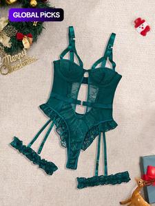 women's contrast lace cut out ring linked sexy lingerie bodysuit, backless adjustable strap ruffle trim bodysuit, fashion comfy elegant soft breathable lingerie, soft supportive lingerie