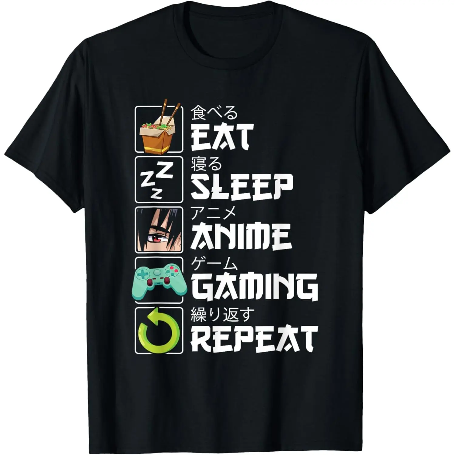 Men's Eat Sleep Anime Gaming Repeat Kawaii Otaku Anime Manga T-Shirt