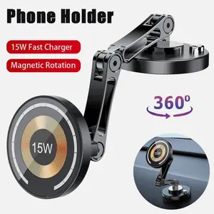 Magsafe Car Mount for iPhone Dash Window Charging Mount with 15W Fast Charger Magnetic Rotation 360° Flexible Arm Phone Holder