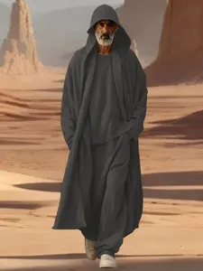 COOFANDY Men's 3 Piece Set Soft Simple Hooded Versatile Casual Outfit with Crew Neck Top Elastic Waist Pants & Shawl Collar Outerwear for Daily Wear