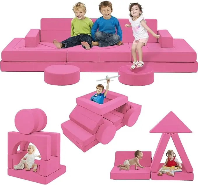 Winzoo 22PCS Modular Toddler Sofa Couch - Child-Safe Foam Cushions, Velvet Cushions, Sponge-Cotton Materials, Freely Combined Multiple Shapes, 3-Kid Seating for 0-3 Years Climbing Activities & Playroom Interactive Play