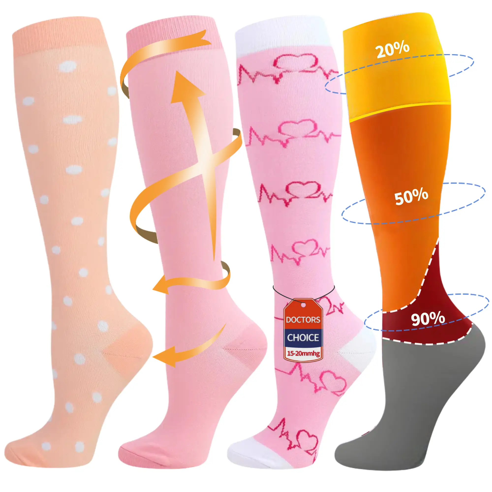 ISUNIE Solid Color Compression Socks for Men & Women - 4 Pairs, Best Circulatory Socks Soft Breathable Plain, Summer Turn-Up, Lightweight & Comfortabl