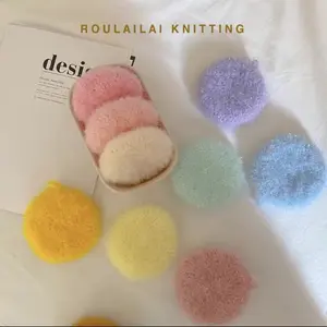 [3-Pack] Korean Handmade Crochet Acrylic Cute Candy-Colored Round Dish Towels, Portable Cleaning Cloths, Random Colors