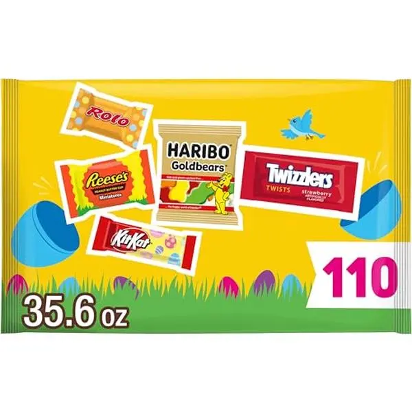 HERSHEY's Assorted Flavored, Easter Basket Easter Candy Variety Bag, 35.6 oz (110 Pieces)
