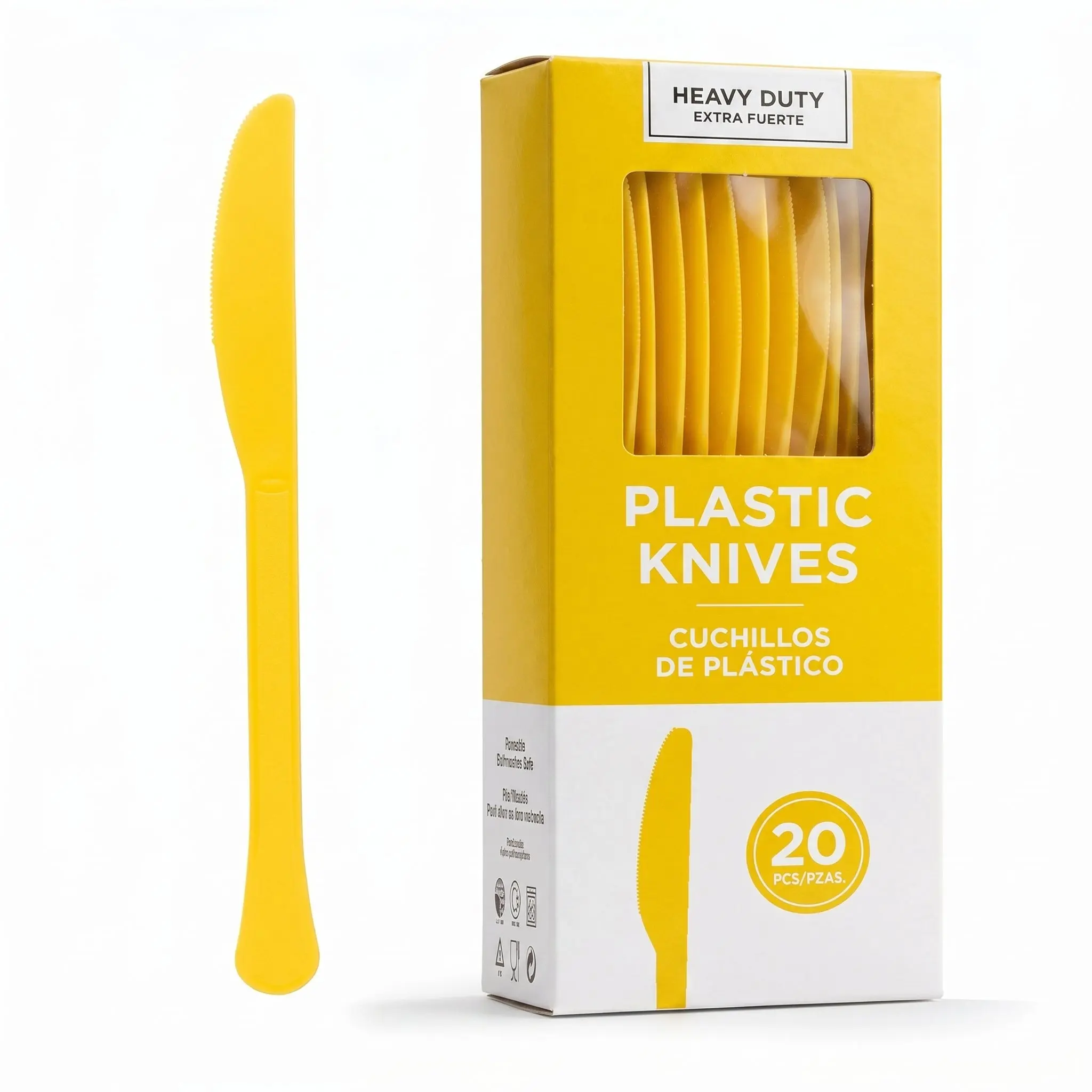 Heavy Duty Yellow Plastic Knives - 7.5 in. - 20 Pack