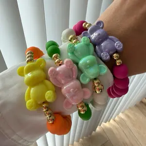 Bear Charm Bracelet Colorful - Multicolor Bear Charms with Gold Tone Beads, Perfect for All Occasions