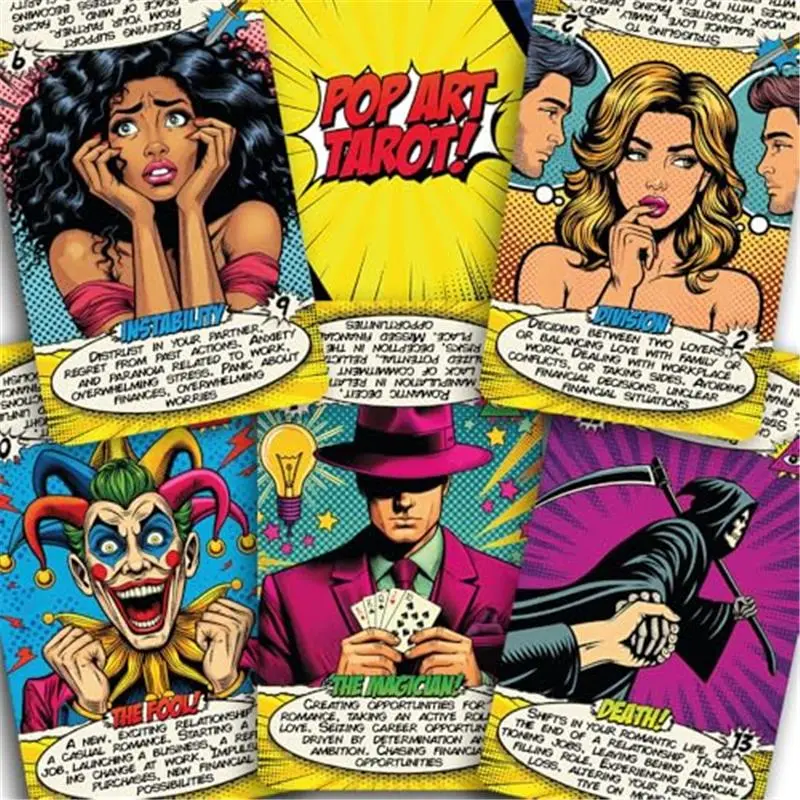 Pop Art Tarot Deck - 78 English Fortune Telling Cards with Meanings, Magnetic Box, 400 GSM Thick Paper, Easy Shuffle, Beginner Guidebook, Toys & Hobbies Card Game