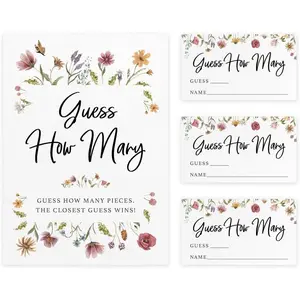 Printed Party Candy Jar Guessing Game Set of 50, Wildflower Bloom Theme, Includes Matching Table Display Sign