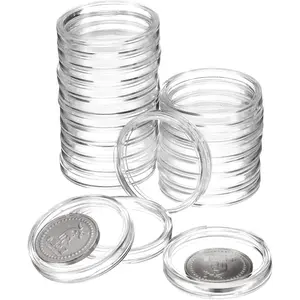 20 Pcs 33mm Silver Dollar Coin Holders, Clear Plastic Acrylic Round Coin Capsule Covers, Coin Collection Supplies Container for Silver Coin Protection and NFC Tag