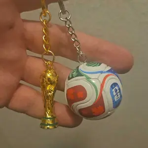 Sports Ball & Gold Trophy Keychain Set, Mini Bag Charm Pendant for Backpack, Handbag, Keys and Party Gifts