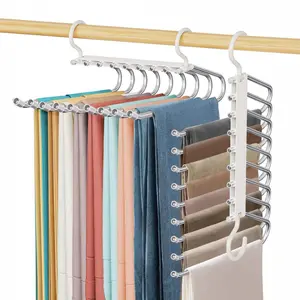 9 Layer Pants Hanger, Space Saving Organizing Hanger, Multifunctional Pants Rack, Closet Organizer for Pants Jeans Leggings Trousers Skirts, Summer Gift, Pant Hangers, Clothes Hanger Organizers