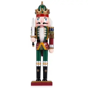 Christmas Nutcracker Puppet Soldier Creative Decoration Swordsman 30cm Home Festive Party Decoration New Year Gifts room decor Wooden Fairy Ornaments Decorating Colorful party decorations saint patrick accessories