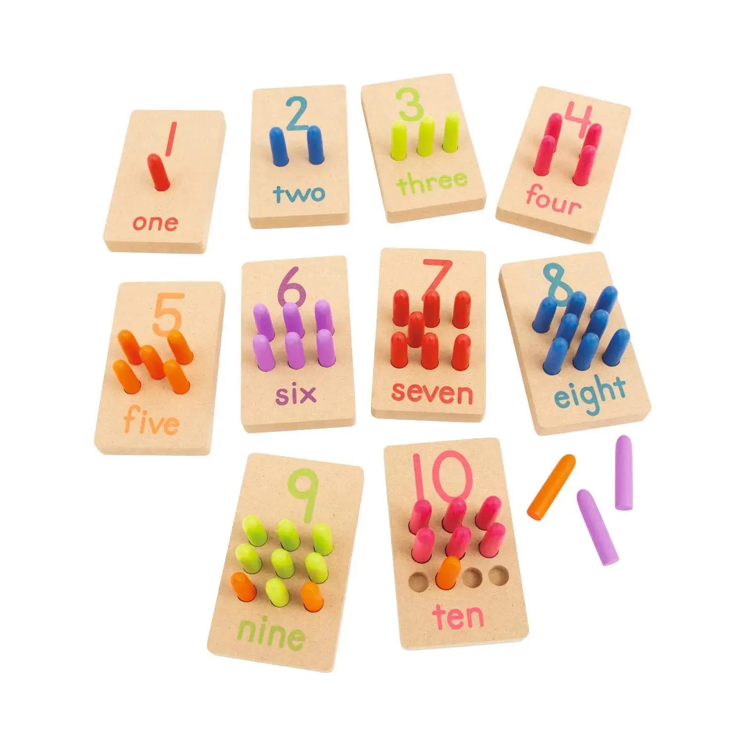 3" x 5" Number Peg Wood Puzzles with Colored Pegs Educational Set