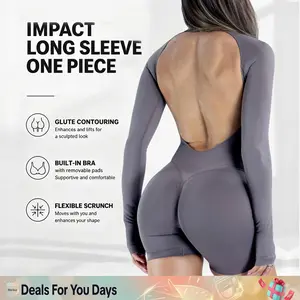 DEEFY Impact Long Sleeve One Piece Unitard Fitness Gym Bralette Soft Workout Activewear Minimalist