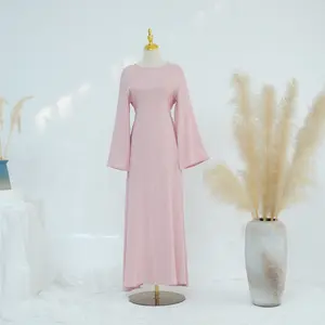 Ayla Linen Dress - New Tie Back Style Long Sleeve Flowy Full-Length Cut with Back Drawstring for Adjustable Fit Lightweight Breathable Linen Material Modesty Abaya Hijab Set