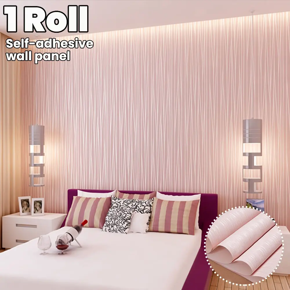 Luxury Modern Curved Stripe Self-Adhesive Decorative Wallpaper, Thick Non-Woven Fabric, Light, Peel-And-Stick, Living Room Decor, Interior Walls, Wall Paneling Roll