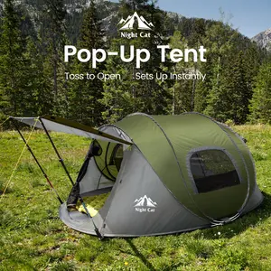Night Cat Instant Pop-Up Beach Tent - 3-Second Setup, 40% Smaller Pack Size, 9.5'x6.6'x4' 2-4 Person with Porch, 3000mm Waterproof Tents for Camping, Beach, Backyard, tiktokshopspringglowup summervibes