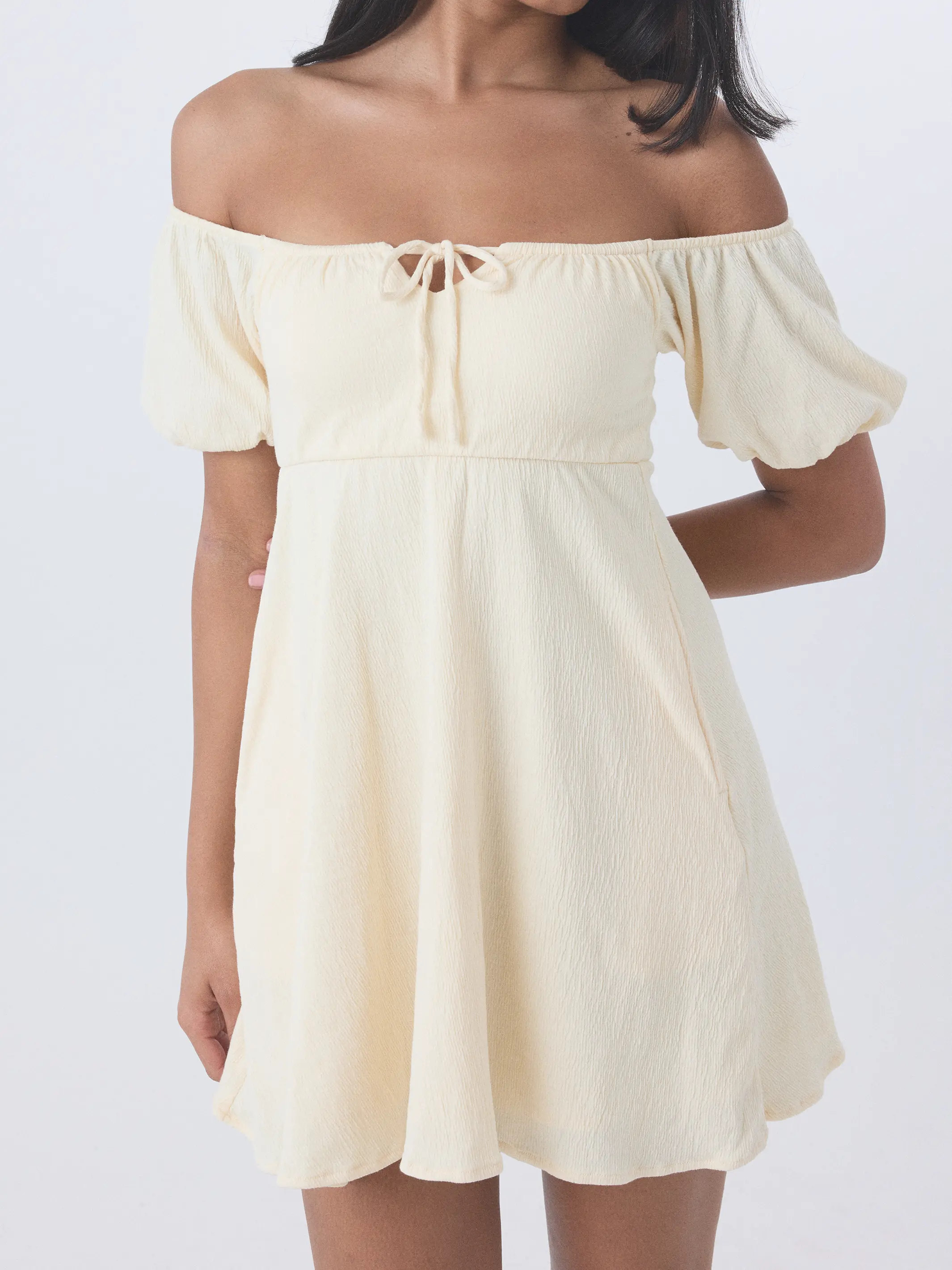 klassy Women's Off-The-Shoulder Puffy Milkmaid Mini Dress for Casual Wear