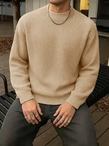 Men's Autumn Winter American Style Fashion Knit Warm Casual Long Sleeve Sweater, Loose-Fitting Thick Fabric, Perfect for Cold Weather