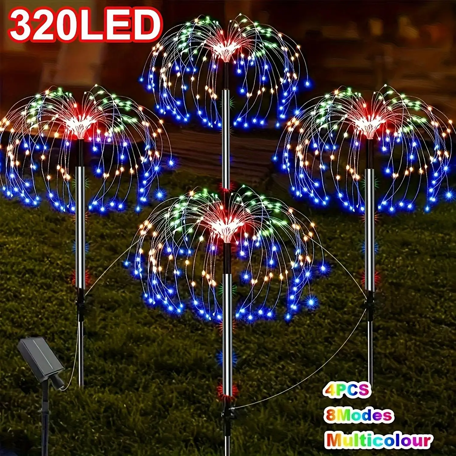 8/4/1pc 480/320/240/120 LED Solar Outdoor Fireworks Light - Colorful, IP65 Outdoor, 8 Lighting Modes, Suitable for DIY Courtyard, Party Wedding, Lawn, Christmas Decoration Lights | Outdoor Solar Garden Lights | Valentine's Day Decoration