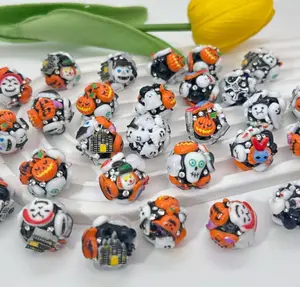 Halloween Acrylic Focal Beads 7Pcs Ghost Pumpkin Skull Designs for Pens DIY Jewelry Keychains Handmade Crafts