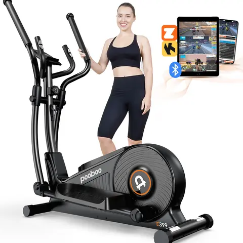 pooboo Elliptical Exercise Machine - Home Workout Equipment for Strength Training & Body Shaping, 16-Level Adjustable Resistance, 20db Quiet Magnetic Driving System, LCD Monitor, 15.5in Stride, 400lbs Weight Capacity, Easy Folding, Steel Frame
