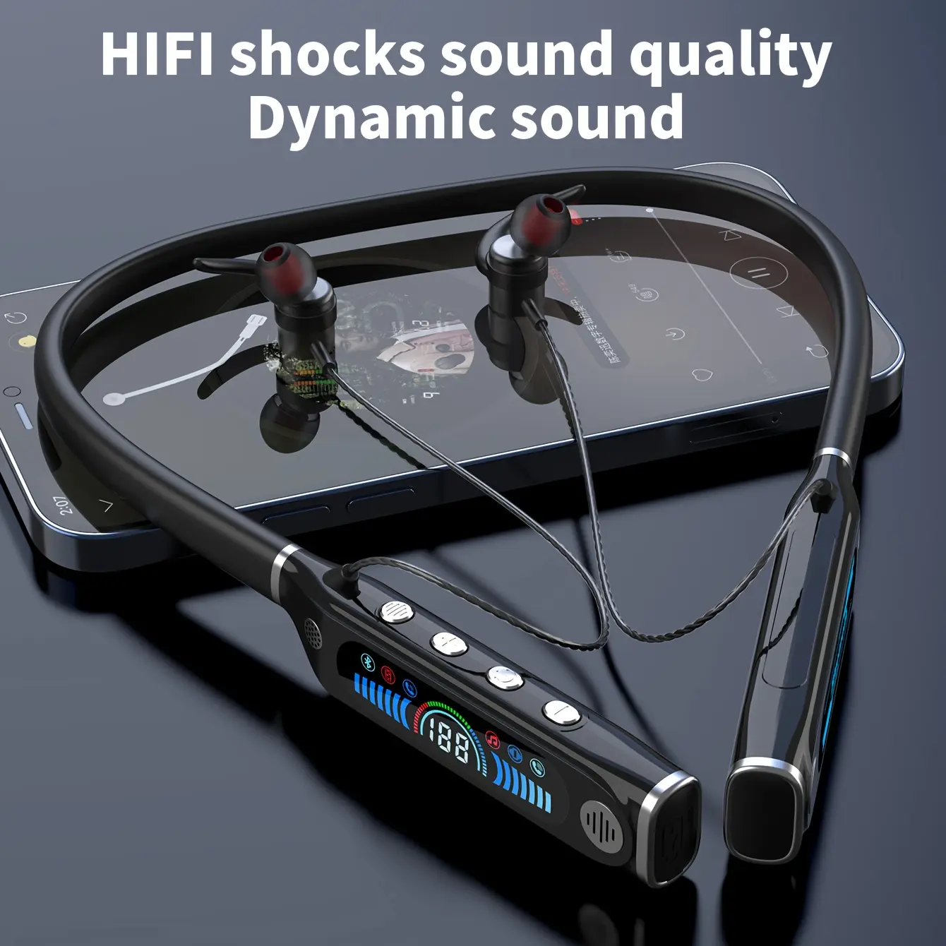 Black Collar-Style Wireless Neckband Earbuds - Electronic Headphones, HiFi Sound Headphones, Noise Cancelling Earbuds, 1000 mAh Battery, Ultra-Long Battery Life, TF Card Support, Comfortable Fit, Compact & Portable, Ideal for Fitness, Earbuds Wireless, He
