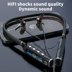 Neckband wireless earphones, collar-style design, supports TF card, intelligent noise cancellation, high-definition sound quality, comfortable fit, 1000 mAh battery, ultra-long battery life, compact and portable, black, suitable for fitness