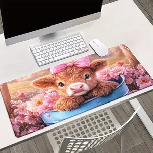 1pc Cute Scottish Highland Cow Desk with Scottish Terrier & Cow Patterns - Non-Slip Rubber Base Gaming & Office Mouse Pad Suitable for PC, Laptop, Computer, Desk - Adorable Scottish Cow Design