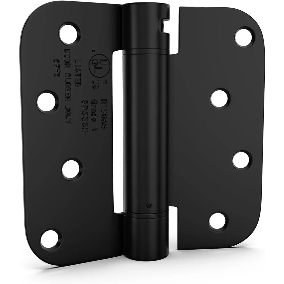 3 Pack Black Self Closing Door Hinges with 5/8'' Radius Corners - Adjustable Tension Soft Close Hinges for Interior/Exterior Doors, Heavy Duty 4 Inch Hinges with Durable & Quiet Closure