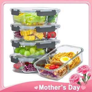 [Mother's Day Gift] AISOON 5 Pack (36oz) Borosilicate Glass Meal Prep Containers with Upgraded Snap Locking Lids Glass Food Storage Containers, Microwave, Oven, Freezer and Dishwasher Airtight Leak Proof Set