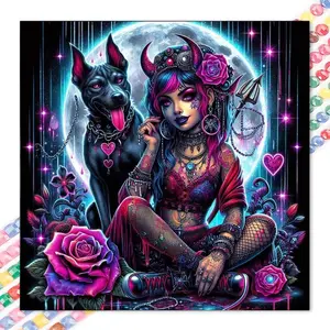 1 DIY diamond painting kit, 5D diamond art set, DIY decoration, rose flower, vicious dog, full moon diamond painting kit, full round diamonds, mosaic, diamond art, DIY art home decoration, suitable for Christmas.