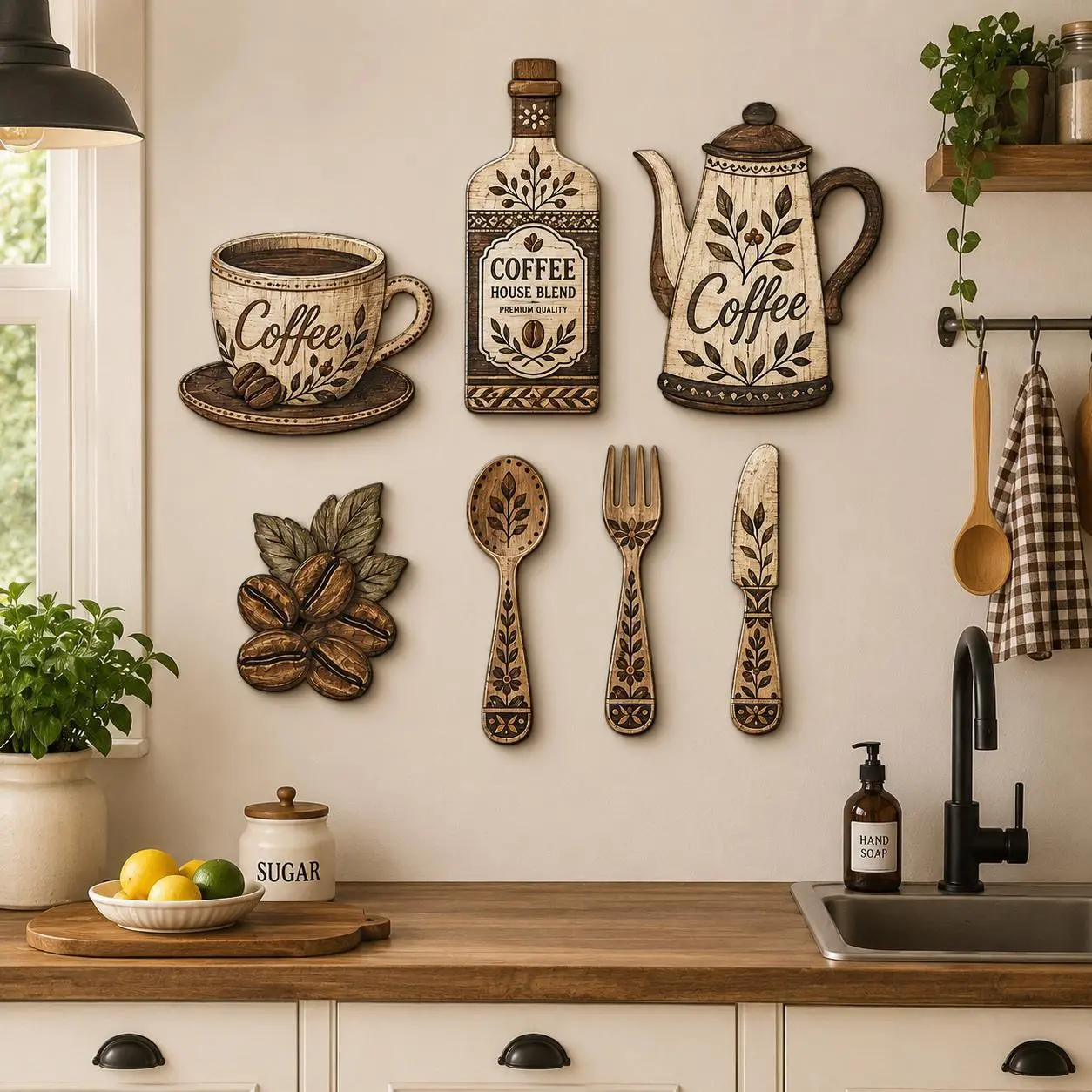 7-Piece Wooden Decorative Sign Set, Vintage Farmhouse Wall Decor, Rustic Hanging Plaques for Home, Kitchen, Bar and Restaurant, Party and Holiday Decorations