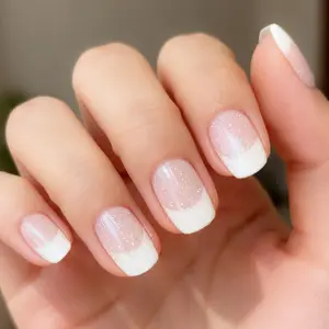 Semi Cured Gel Nail Strips 20+6 Individual Strips to Try | White Glitter French Tip Ombre | 26 Pcs Total | 5-Min UV Cure (UV Lamp Req) | OAUEE