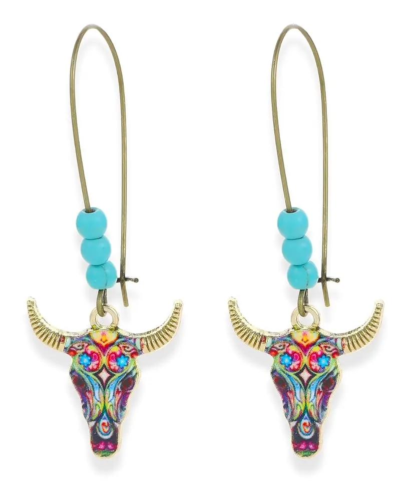 Western Charm Beaded Earrings for Festivals - Lightweight Cowgirl Dangle in Gray Teal