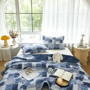 2/3-Piece Bedding Set (1 Quilt + 1/2 Pillowcases Without Filling), Quilted Patchwork Quilt, Plaid Patchwork Quilt, Reversible Home Bed Cover Set