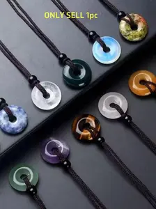 Unisex Natural Donut Shape Quartz Necklace Peace Clasp Pendant Reiki Crystal Jewelry for Festival Party Mother's Day Father's Day Gift Natural Stone Pendant