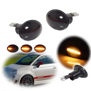 2pcs Smoke Sequential Amber LED Side Marker lamps Light For 2007-2019 Fiat 500 500e 500c Abarth,Replace OEM 68259985AA