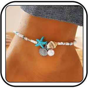 Beach Puka Shell Anklet for Women  Beaded Ankle Bracelets Adjustable Starfish Seashell  Foot Chain Boho Jewerly Present for Summer Beach Party