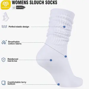 Crew Slouch Socks Women Soft Cotton Scrunch Slouchy Socks Knee High Boot Socks 3 Pair