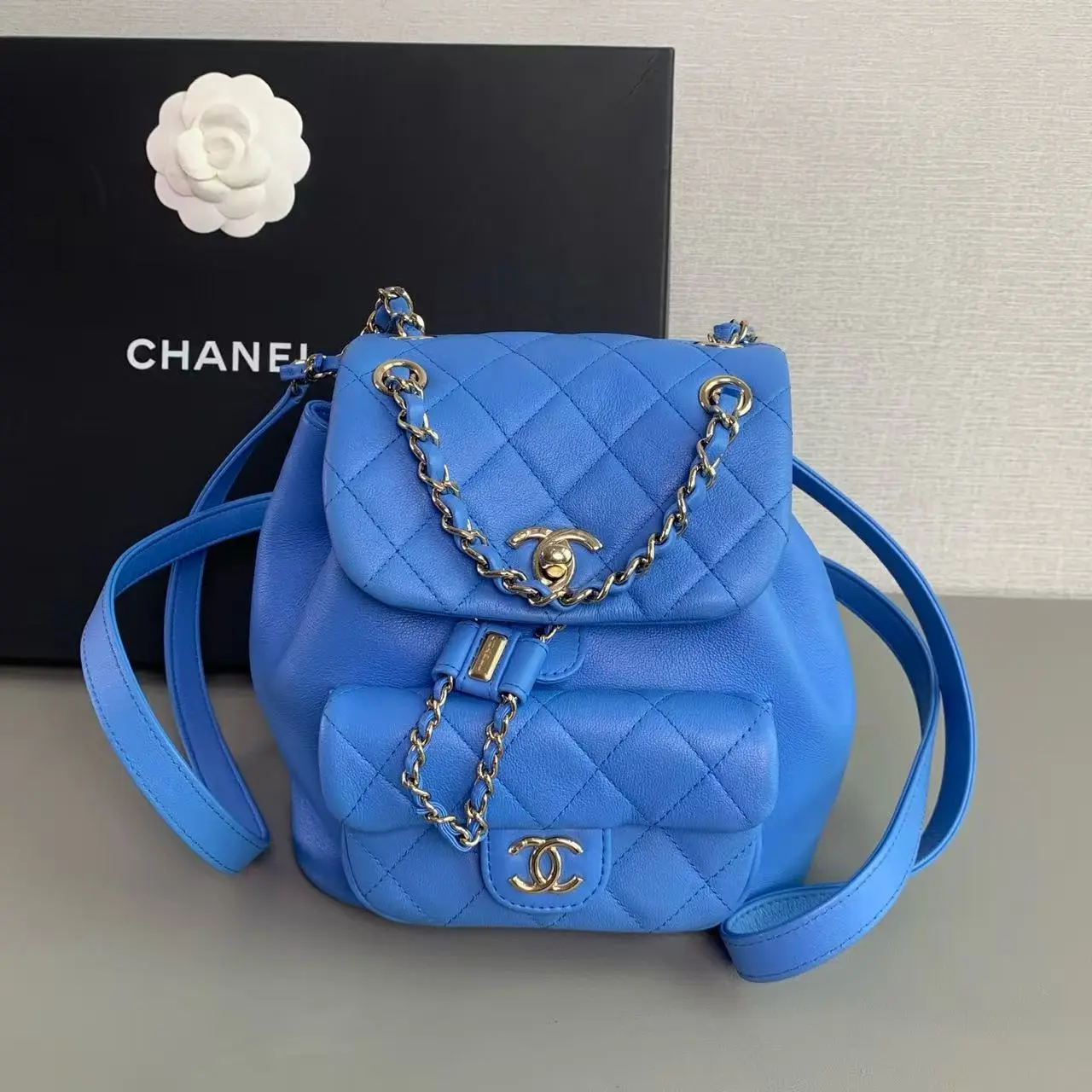 Pre-owned CHANEL Small Blue Duma Backpack SC 1242