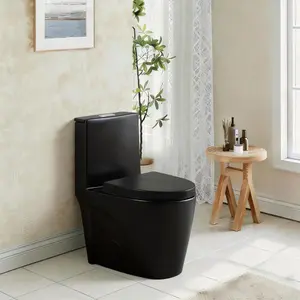 Bellemave  1.1/1.60 GPF Dual-Flush One Piece Toilet, Water-Saving Elongated Comfort Height Floor Mounted, Soft Close Seat, 1000 Gram Map Flushing Score Toilet, Matte Black GF-26T01-MB