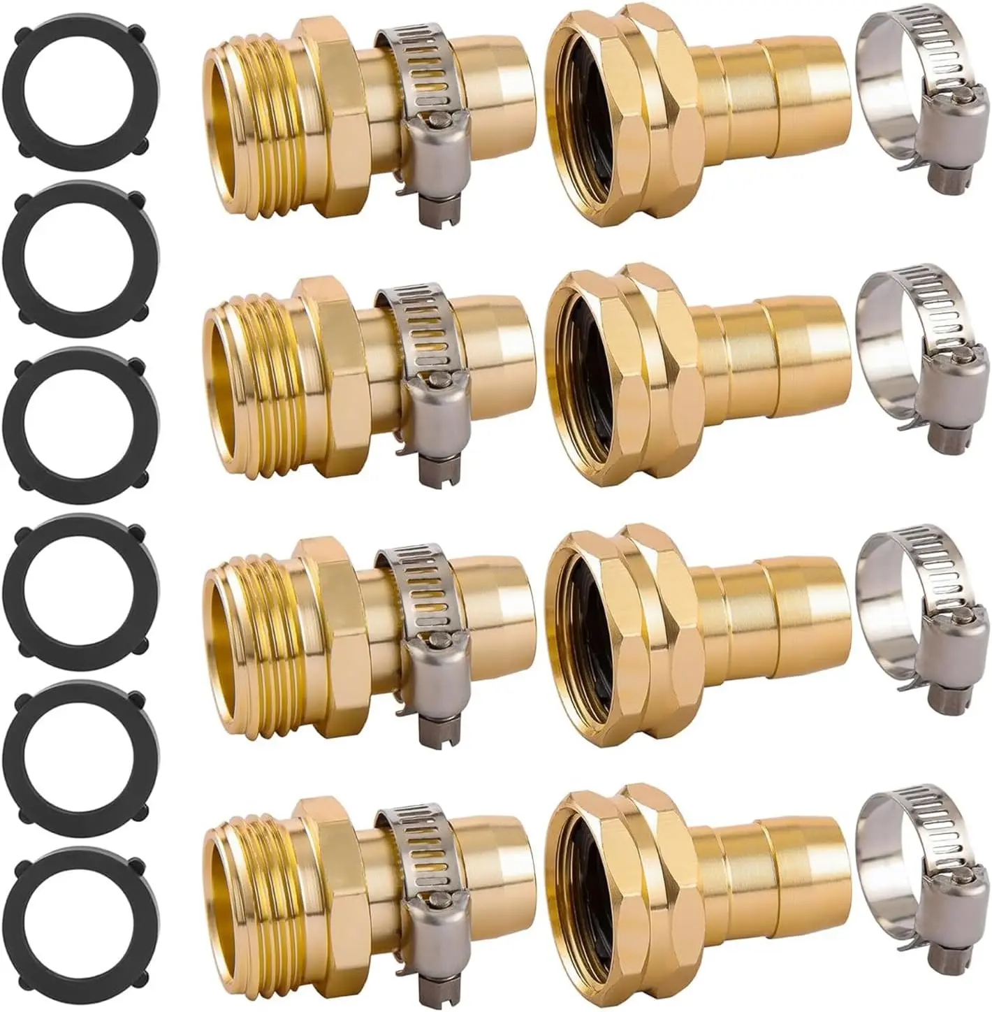 4 Set Garden Hose Repair Connector with Clamps, Fit for 3/4" or 5/8" Garden Hose Fitting, 5/8" Barb x 3/4" GHT Garden Hose Adapter/Fittings, Water Hose Repair Kit