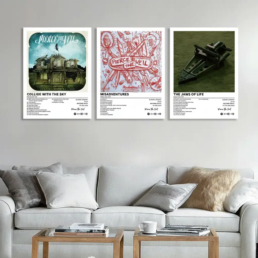 3-Piece Music Album Poster Set, Vintage Design Pierce The Veil, retro wall decoration, Aesthetic Wall Decor, Home Decor, Decorative Artwork, suitable for home offices, indoor music-themed wall art, Unframed Wall Art, fan gifts