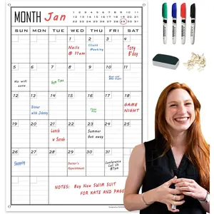 Large Dry Erase Calendar For Wall Monthly,24x36 Inch Big Vertical Blank White Board Calendar Fit to Narrow Wall,Giant Laminated Erasable 30 Day Schedule Planner Poster for Family,Office,Classroom