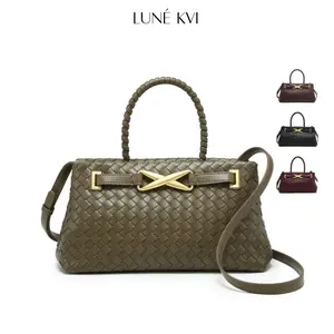 LUNÉ KVI 2025 New Arrival Women's Hand woven Handbag Premium Leather Handbag with Gold Metal Buckle Trendy Casual Versatile Shoulder Crossbody Bag